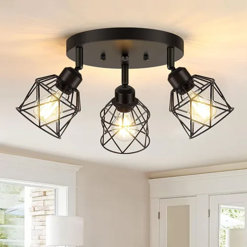 Vista 11 de Baocuz Lámpara de techo semiempotrada de níquel cepillado de 3 luces, luminarias de cocina ajustables montaje al techo base E26, luces de techo