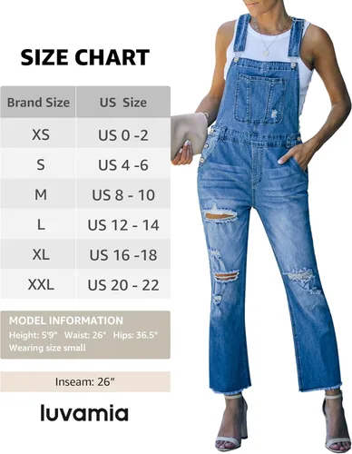 Vista 3 de Luvamia - Overol de mezclilla con pechera para mujer, de diseño informal, elástico y ajustable