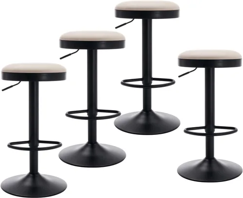 Vista 13 de CIMOTA Juego de 1 taburetes de bar redondos giratorios con espalda descubierta ajustable, taburete de bar moderno industrial de piel sintética