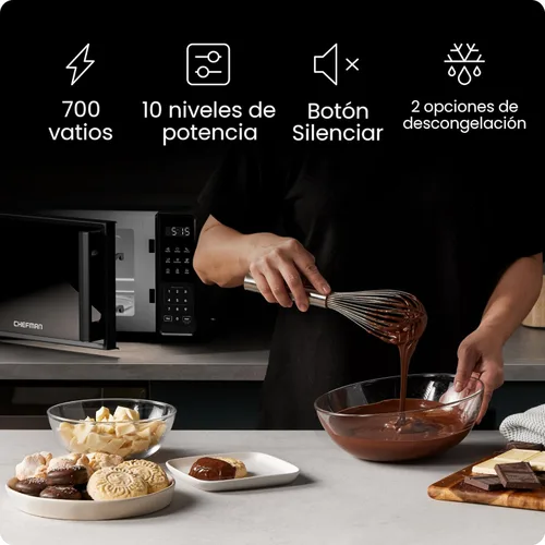 Vista 2 de Chefman Horno microondas para encimera de 0.7 pies cúbicos, 700 vatios con 10 niveles de potencia, 6 ajustes de cocción preestablecidos con cocción