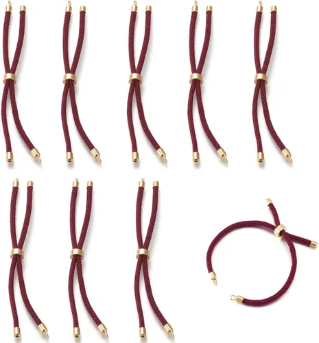 Vista 22 de 10 piezas de pulseras de cordón trenzado de nylon para hacer pulseras deslizantes ajustables con accesorios de latón dorado para accesorios