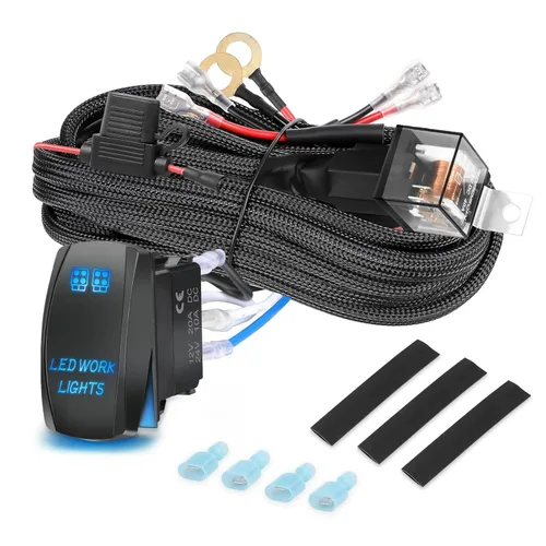 Vista 8 de OFFROADTOWN Arnés de cableado de barra de luz LED, 1 cable de 16.4 pies, kit de cableado de nailon para luces de conducción, luz de trabajo, luces