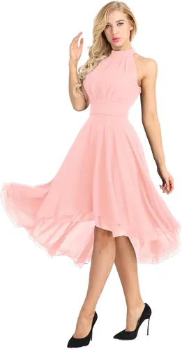 Fldy Vestido formal de gasa sin mangas para mujer, vestido de fiesta de cóctel, vestido de dama de honor