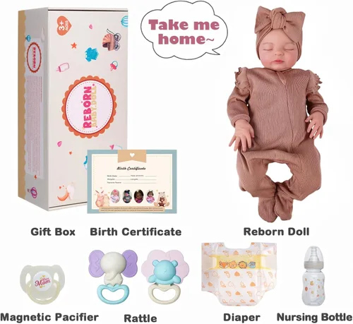 Vista 6 de ADFO Muñecas bebé Reborn de la vida real para niñas, muñecas de 20 pulgadas, muñecas de bebé recién nacidas realistas de vinilo suave para dormir