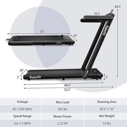 Vista 8 de Goplus 2 in 1 Folding Treadmill, 2.25HP Superfit Under Desk Electric Treadmill, Installation-Free with Remote Control, APP Control and LED Display