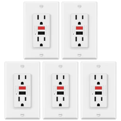 ELECTECK Paquete de 5 Tomacorrientes GFCI de 15 Amperios, No Resistente a Manipulaciones, Receptáculos GFI Decorativos con Indicador LED,