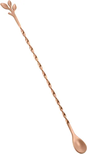 Vista 20 de AnSaw Cuchara de cóctel plateada de acero inoxidable de 10 pulgadas con mango de hoja, perfecta para mezclar y estratificar bebidas en vasos altos