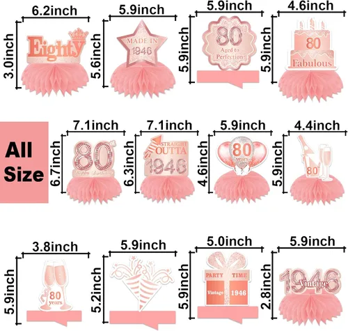 Vista 3 de Centros de mesa con diseño de panal de abeja de oro rosa para cumpleaños número 14, decoración de mesa para niñas y mujeres, dulce princesa de 14