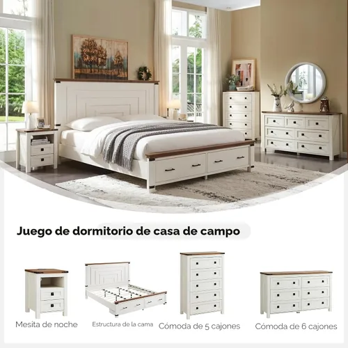 Vista 7 de T4TREAM Farmhouse 6 Cajones Cómoda para Dormitorio, Cómoda de Madera Rústica Ancha, Organizador de Cómodas de Almacenamiento para Dormitorio, Sala