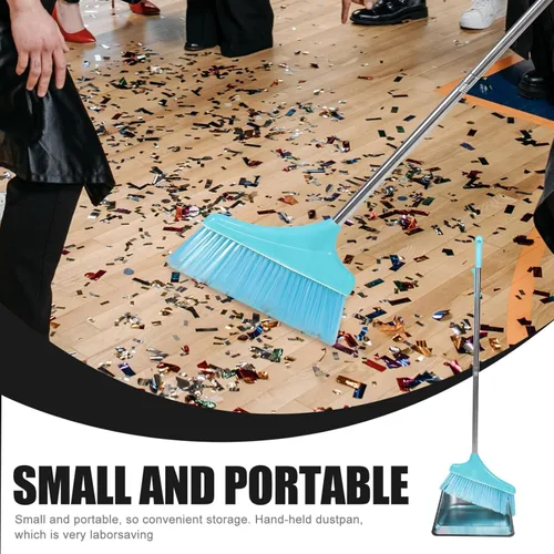 Vista 5 de Juego de escoba y recogedor vertical de pie de acero inoxidable de metal escoba para pasillo, vestíbulo, garaje, patio, interior y exterior