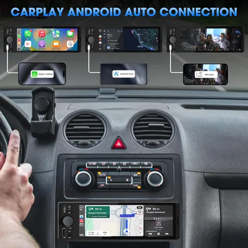 Vista 2 de AKAMATE Estéreo CarPlay de un solo DIN: Radio de coche con pantalla táctil automática Android para vehículos clásicos - Pantalla IPS de 6.5 pulgadas