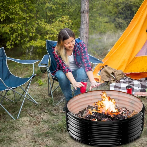 Vista 9 de Anillo de chimenea al aire libre de 32 pulgadas, chimenea de leña resistente al calor de 17 pulgadas de altura y chimenea para exterior, anillo