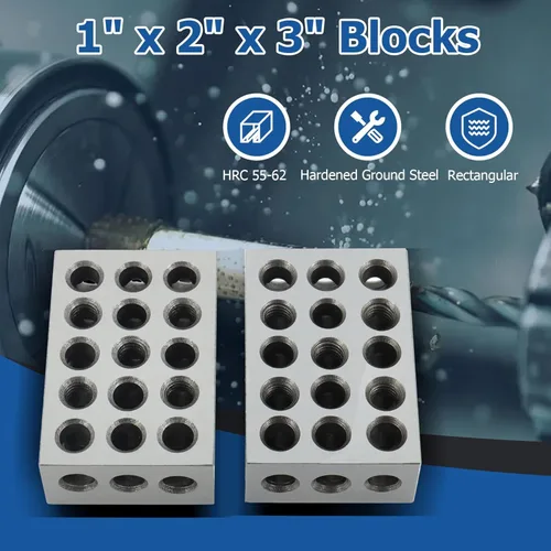 Vista 6 de WFLNHB 1 par a juego Precisión 1 x 2 x 3 pulgadas Bloques 23 agujeros 0.0002" Machinist 1-2-3 Set