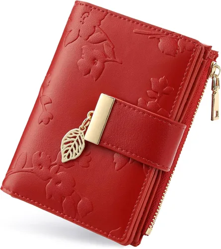 Vista 9 de yiijay Billetera pequeña para mujer, con bloqueo RFID, de piel, plegable, tarjetero para tarjetas de crédito para mujeres, cartera compacta