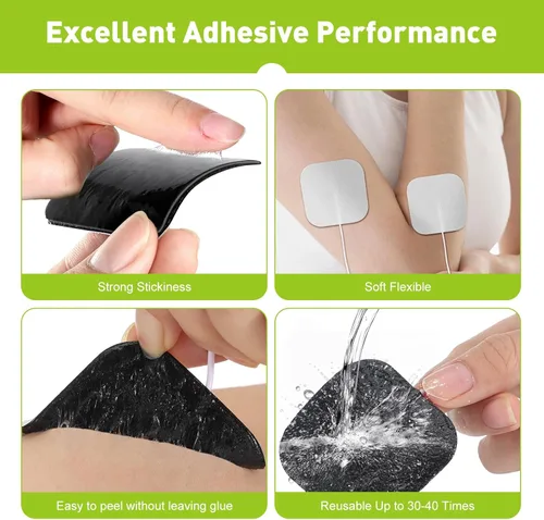 Vista 3 de TENS - Almohadillas de repuesto para unidad, 20 almohadillas de electrodo de 2 x 2 pulgadas, parches de electrodos autoadhesivos reutilizables