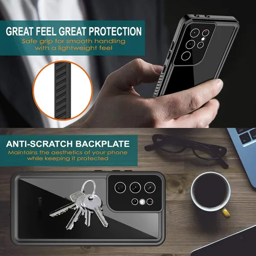 Vista 11 de ANTSHARE - Funda impermeable para Samsung Galaxy S21 Ultra, color negro y transparente Galaxy S21 Ultra Case with Screen Protector,360 Full Body