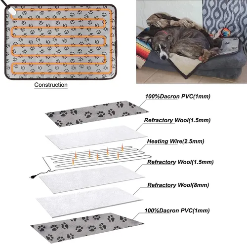 Vista 4 de Almohadilla térmica para mascotas para perros y gatos grandes, cama térmica impermeable de 34 x 21 pulgadas con cable resistente a