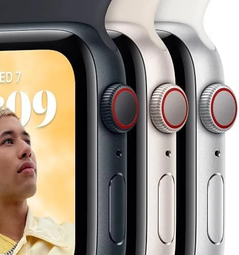 Vista 4 de Apple Reloj SE (2 generación) (GPS + celular, 1.575 pulgadas) - Caja de aluminio Starlight con correa deportiva Starlight, ML (renovado)