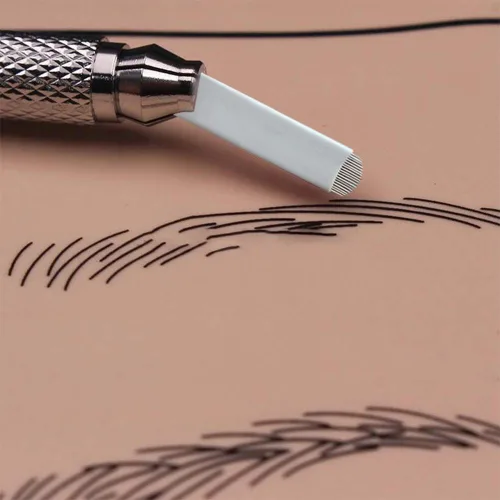 Vista 5 de Pinkiou Microblading Needles - Cuchillas para tatuaje de cejas para maquillaje permanente, 14 pines, suministros de microblade