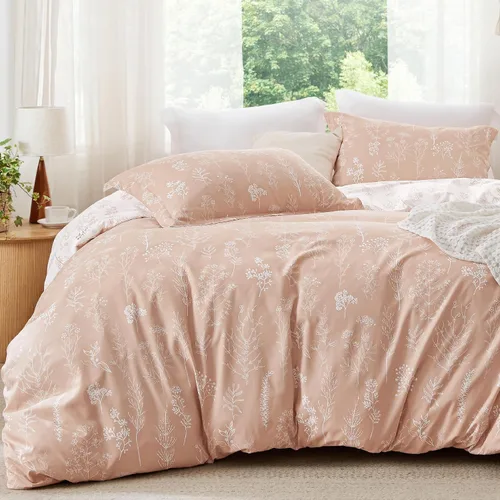 Vista 45 de Bedsure - Juego de edredón floral lindo, juego de ropa de cama tamaño King 04 - Gris claro