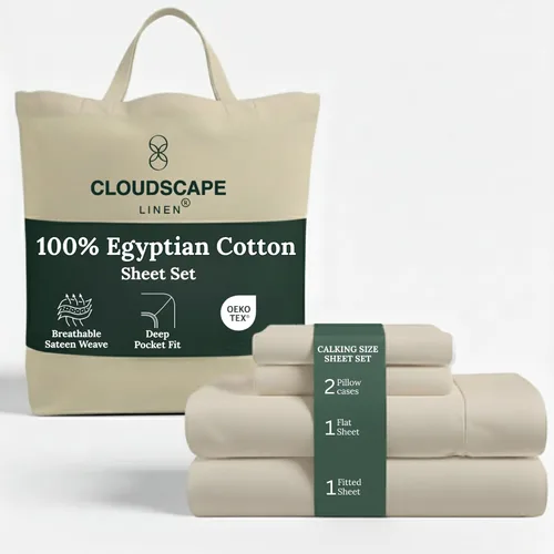 Vista 58 de Cloud Scape Linen - Juego de sábanas de algodón egipcio de doble capa, tamaño individual, tejido de satén de fibra larga, juego de 3 piezas, ropa