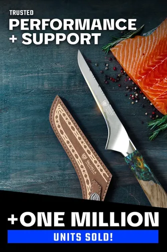 Vista 6 de Dalstrong Cuchillo para deshuesar – 6 pulgadas – Serie Valhalla – Acero 9CR18MOV HC – Cuchillo de regalo con mango de resina celestial y madera