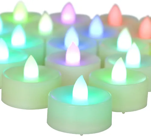 Vista 12 de Velas votivas sin llama con pilas, luces de té LED, luz blanca, 12 unidades Blanco
