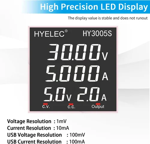 Vista 8 de Fuente de alimentación CC variable 30V 5A, Hyelec Fuente de alimentación regulada de conmutación ajustable con pantalla LED de 4 dígitos, ajustes