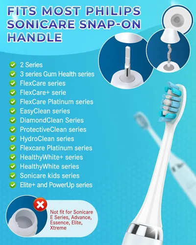 Vista 3 de Cabezales de cepillo de dientes de repuesto para cepillos de dientes Philips Sonicare con clic paquete de 10 cabezales de cepillo eléctrico