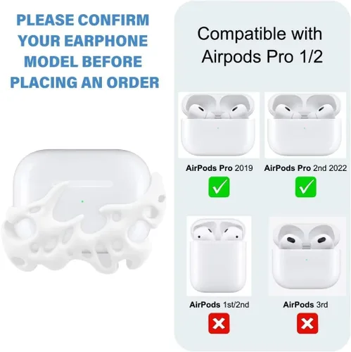 Vista 2 de Funda compatible con AirPods Pro 2, funda única de silicona suave 3D para AirPods Pro 2ª/1ª (2022/2019) (blanco)