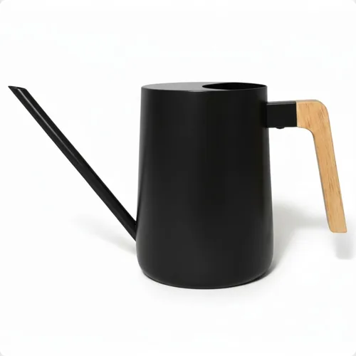 Regadera pequeña de metal de 35 onzas para interior con boquilla larga y mango de madera real para plantas de casa, suculentas, cactus y plántulas -