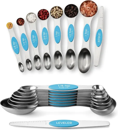 Vista 11 de Spring Chef Juego de cucharas medidoras magnéticas de acero inoxidable con imanes N45 fuertes, accesorios de cocina de metal resistente para hornear