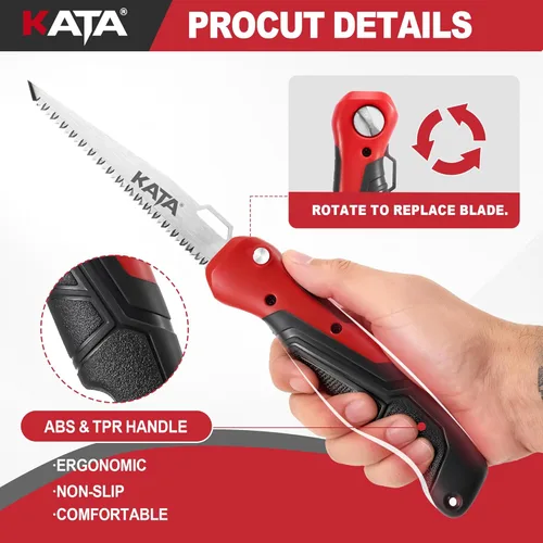 Vista 4 de KATA Sierra de mano plegable para manualidades – Cortador de paneles de yeso compacto 2 en 1, herramienta práctica con hoja de corte múltiple