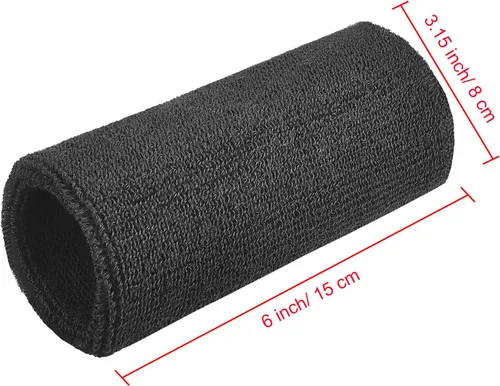 Vista 3 de WILLBOND 2 muñequeras de 6 pulgadas para hombres y mujeres, bandas de algodón atléticas de humedad para tenis, baloncesto, correr Negro