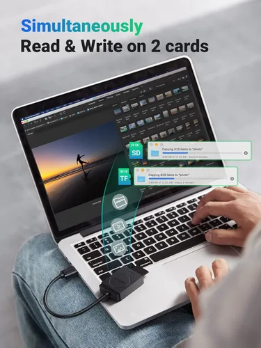 Vista 4 de UGREEN Lector de tarjetas SD USB 3.0 Lector de tarjetas de memoria flash de doble ranura TF SD SDXC SDHC MMC RS-MMC Micro SDXC Micro SDHC UHS-I