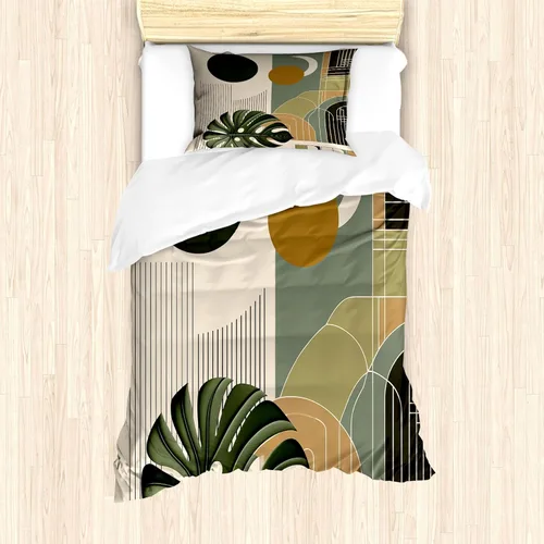 Vista 42 de Ambesonne Monstera - Juego de funda de edredón, estilo escandinavo bohemio, estampado triangular poligonal geométrico, juego de ropa de cama