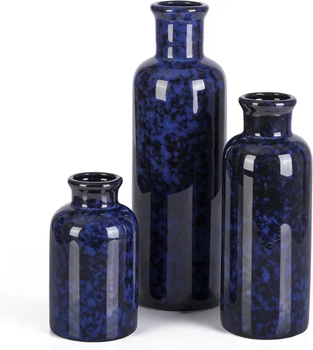 Vista 19 de Juego de 3 pequeños jarrones de cerámica beige, jarrones bohemios modernos de flores beige para decoración de habitación, decoración de granja