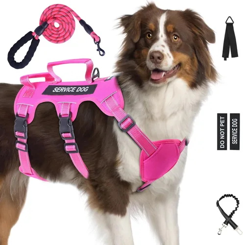 Vista 10 de Arnés para perro a prueba de escape para perros grandes y medianos de seis puntos ajustable, juego de arnés y correa de chaleco para perro