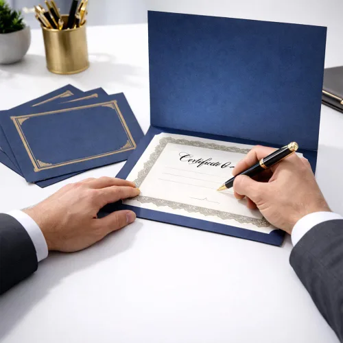 Vista 3 de Geographics Classic Linen Document Covers, 12.5” x 9.75”, Navy Blue (25 Pack)