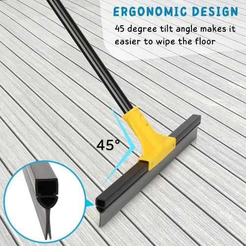 Vista 6 de Escurridor de Piso con Mango Telescópico Largo de 59'', Escoba de Goma Resistente de 18" para Hormigón, Azulejos de Baño, Garaje, Terraza