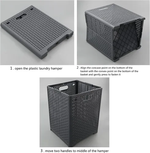 Vista 3 de Kekow Cesta plegable de plástico para ropa sucia, 1 unidad, 42 L, color gris