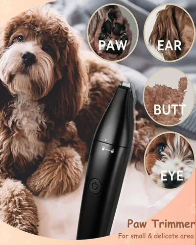 Vista 4 de Cortadora de perros 4 en 1, kit de cortadora de uñas recargable USB-C con dos velocidades, afeitadoras inalámbricas para perros y gatos para pelos