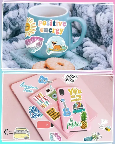 Vista 2 de Bekayshad Calcomanías para botellas de agua, paquete de 100 unidades, lindas calcomanías de vinilo Vsco estéticas impermeables para laptop