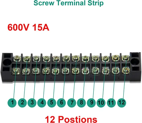 Vista 4 de MILAPEAK Bloque de terminales y tira – 5 bloques de terminales de tornillo de doble fila de 12 posiciones de 600 V 15 A con cubierta + 10 tiras