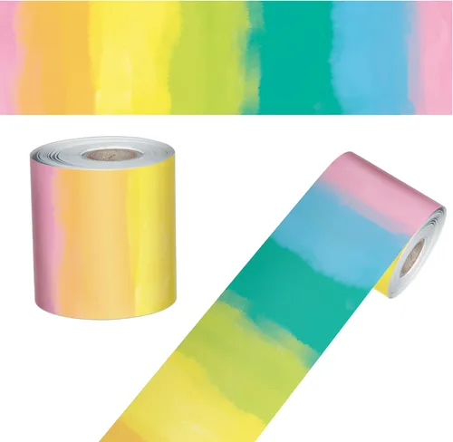 Vista 15 de Carson Dellosa 65 pies de bordes rojos de frambuesa para tablón de anuncios, 1 rollo de borde festoneado para pizarra enrollable, corcho