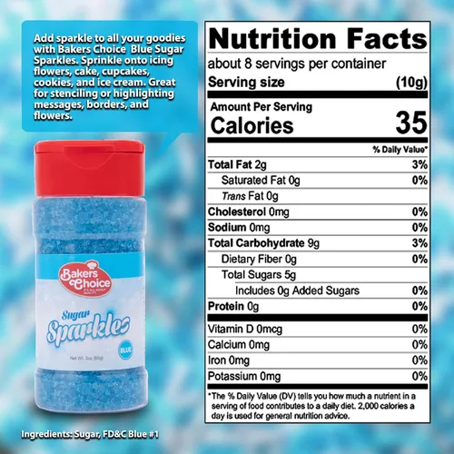 Vista 2 de Bakers Choice - Gránulos de azúcar azul brillante para aderezos de helado, chispas de azúcar Blue Sparkle para hornear, sin lácteos, Kosher de 3