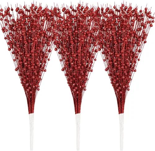 Paquete de 18 adornos artificiales de tallo de bayas con purpurina de 15.7 pulgadas, púas decorativas de Navidad, ramas para decoración de árbol de