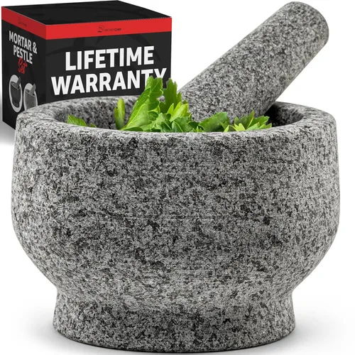 Vista 10 de PriorityChef - Juego grande de mortero y mortero, 1.5 tazas, mortero de granito 100% natural y cuenco de molinillo de piedra de mortero, cuenco