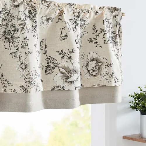 Vista 22 de jinchan Cenefa floral de lino para ventanas, cortina opaca de doble capa de 16 pulgadas de largo para sala de estar, baño, superposición botánica