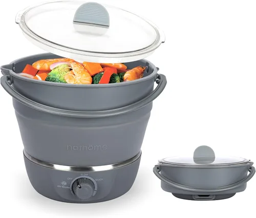 Vista 8 de Drizzle Olla Eléctrica Plegable para Viajes Hot Pot - Hot Pot de Cocción de Doble Voltaje 100V-240V - Utensilios de Cocina de Silicona Grado